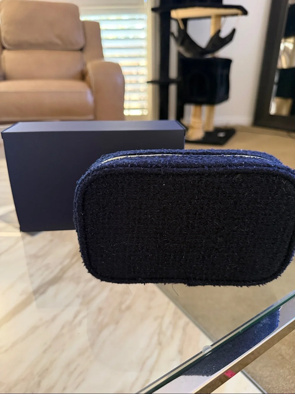 Chanel• NWT Navy Felt Holiday Edition Cosmetic Pouch with Logo Box